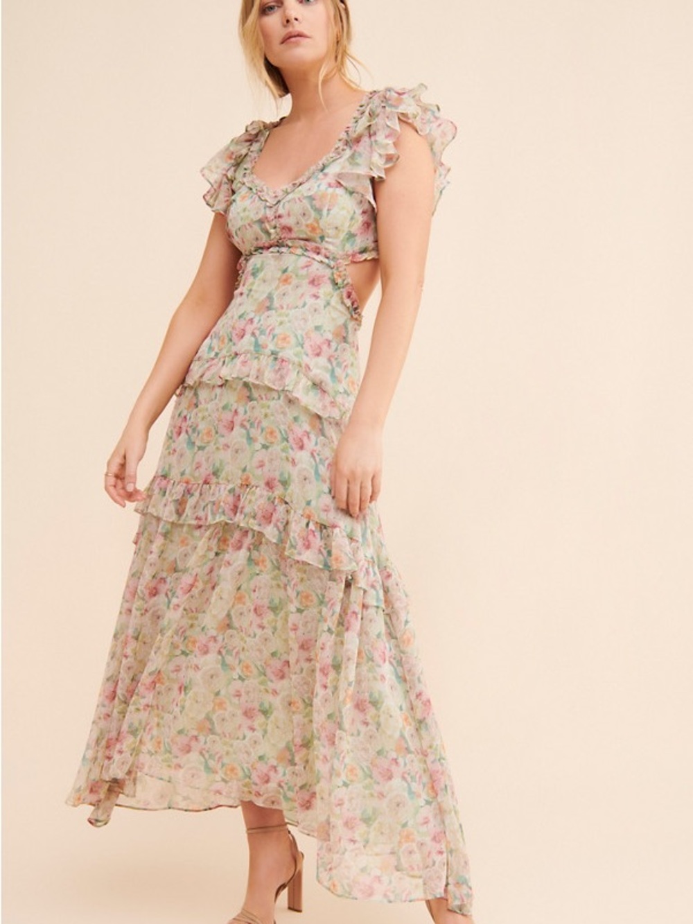 ASTR the Label Mable Floral Tiered Cutout Chiffon Dress
